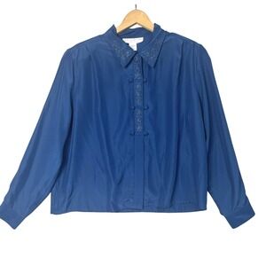 Vintage LAURA & JAYNE LS Button-Front Shirt Embroidered Blue Sz 14‎ Collar